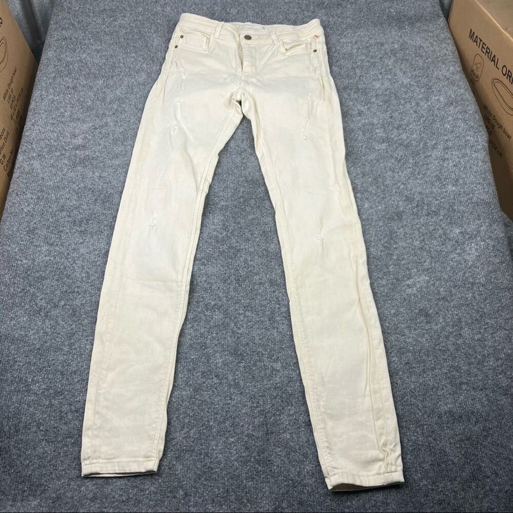 Zara Jeans Womens Size 6 Off-White Skinny Distressed Trafaluc Denim Makers 4584